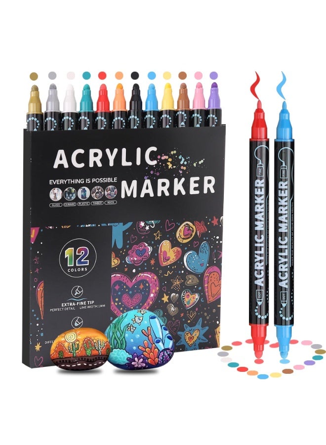 Peachjoy Acrylic Markers, 12 Colors Dual Tip Acrylic Paint Pens Markers, Pens Paint Markers for Wood, Rock Painting, Glass, DIY Crafts, Canvas, Stone - Image 1